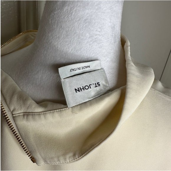 St John Long Sleeve Heavy Silk Georgette‎ Dress In Alabaster Women's S - Picture 8 of 12